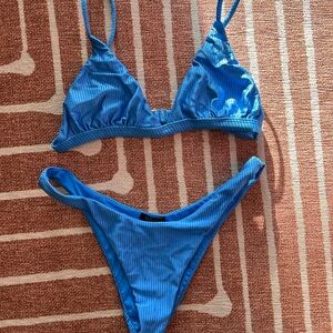 Very cheeky Blue Ribbed Bikini Set